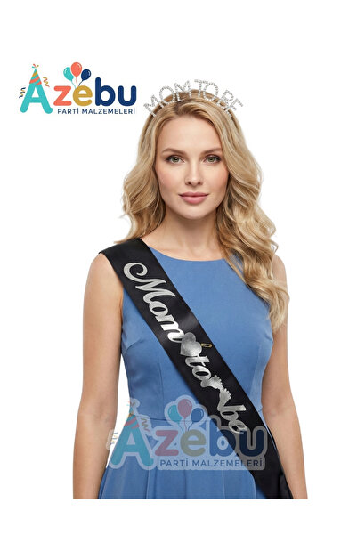 Azebu Mom To Be TaşlıTaç Ve Kuşak & Baby Shower Set & Beyaz Altın Kuşak Taşlı Altın Taç