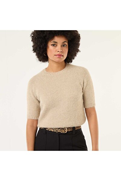 KIABI Chunky Knit Short-Sleeve Sweater BEIGE