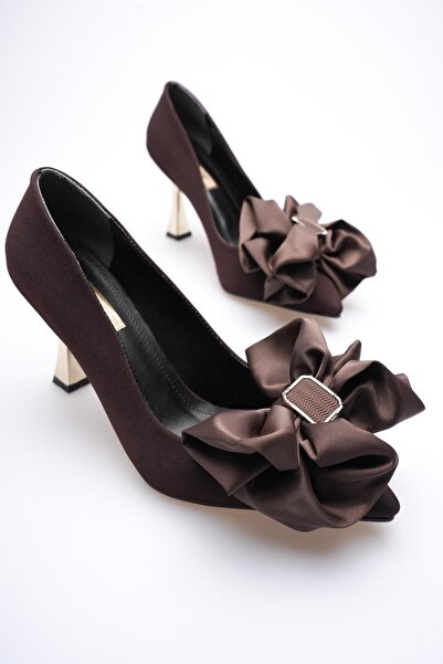 Ayakkabı Delisiyim Satin Brown Women's High Heel Shoes Bow Buckle Evening Dre...