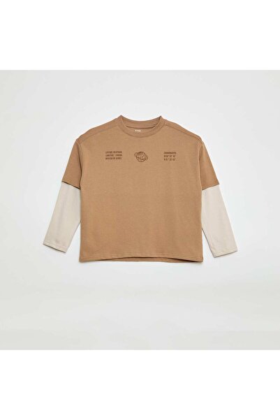 KIABI 2-in-1 Effect Long-Sleeved T-Shirt BEIGE