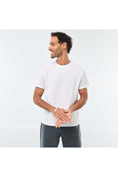 KIABI تيشيرت أبيض بأكمام قصيرة من نسيج الوافل