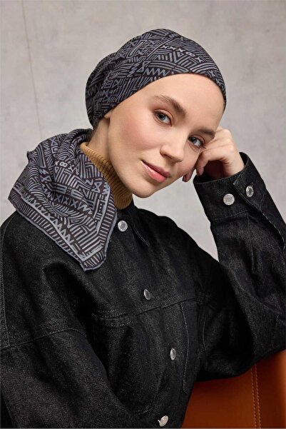 Silk Home Eșarfă moale din bumbac și poliester, negru închis, cu model geomet...