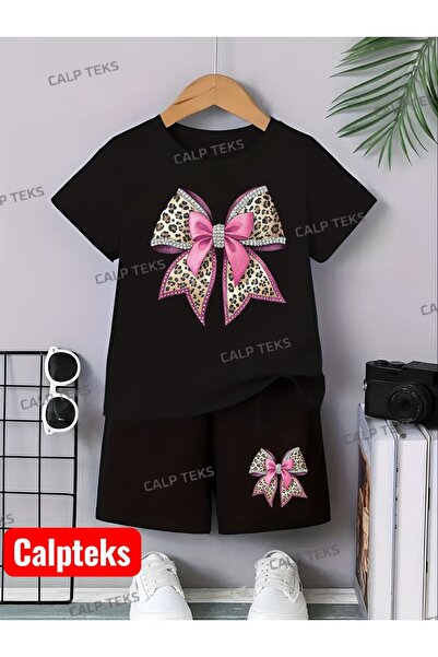 CALP TEKS Летен детски комплект с блуза и къси панталони с леопардов принт