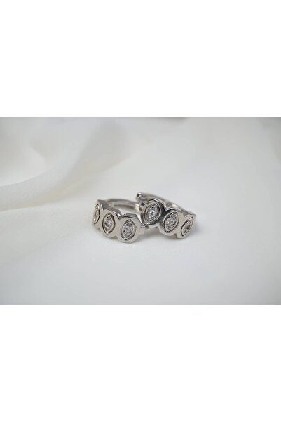 ATELİER TUĞBA Kp176 Geometric Polygonal Hoop Earrings Silver