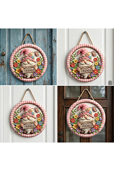 Dekor Vagonu زخرفة جدارية وباب ريفية بإطار وردي مزخرف بالزهور مع عبارة 'مرحبً...