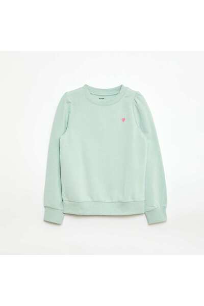 KIABI سويت شيرت أخضر سادة مطرز بقلب