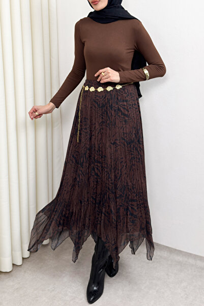 Salih Çelebi تنورة شيفون منقوشة بقصة غير متماثلة 4151 - كيريميت