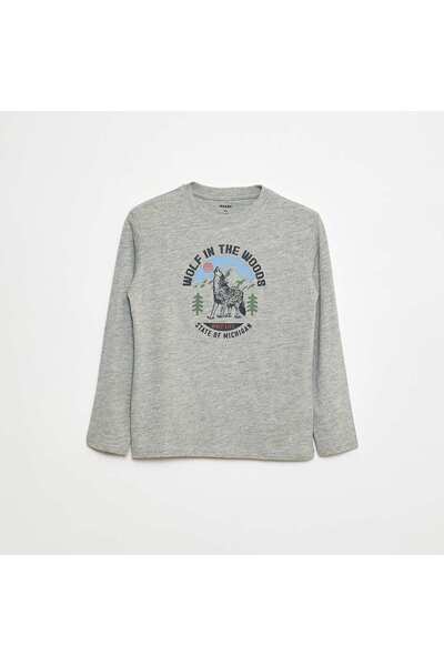 KIABI Printed long-sleeved T-shirt GREY