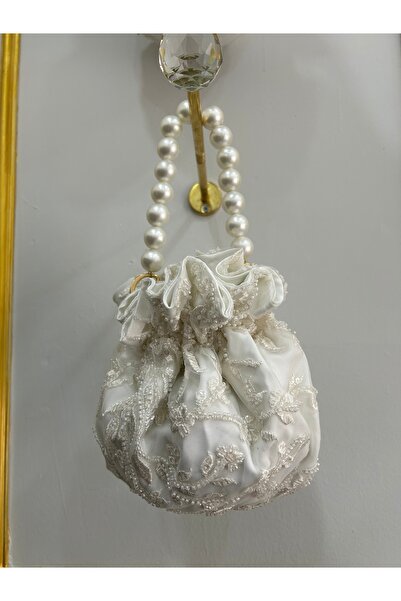 Bridal Luxe Elvanya Gelin çantası çiçek desenli taşlı dantelli