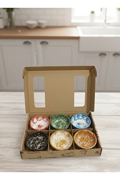 hesperides 6-Piece Colorful Ceramic Snack Bowl Set - Marble Pattern Sauce Bow...