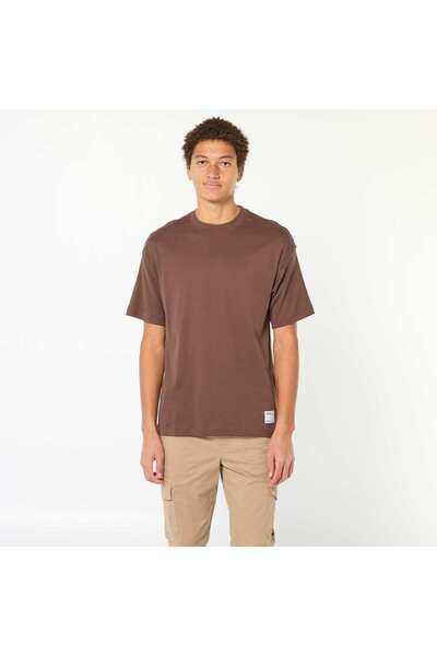 KIABI تيشيرت قطني بني اللون برقبة دائرية