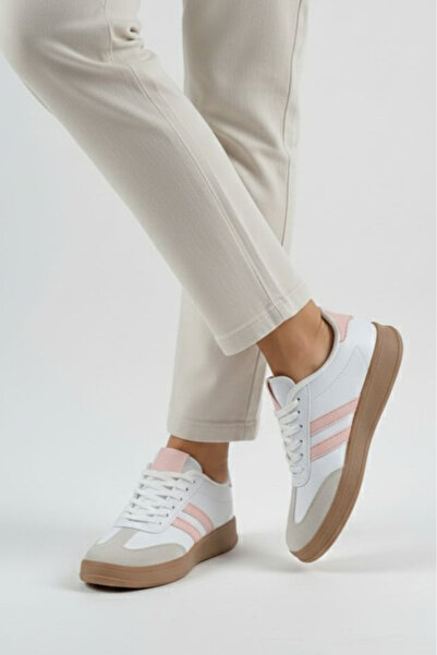 TOFİSA Pantofi sport cu detalii din piele intoarsa pudra alba pentru femei - ...