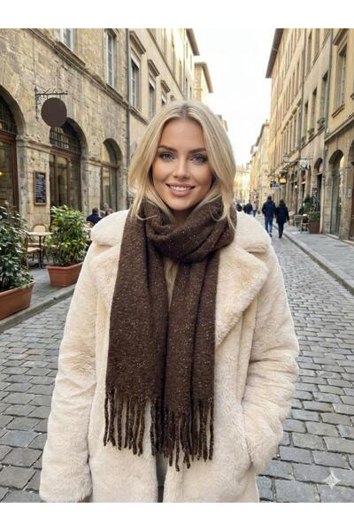 Axesoire 15405 Kahverengi Simli Buklet Şal Atkı