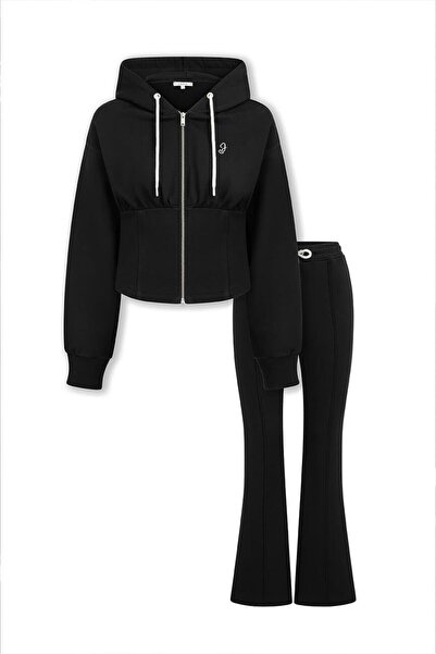 Jaya Pamuklu Kapüşonlu Eşofman Takımı / Siyah