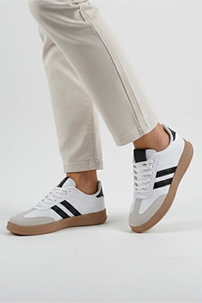 TOFİSA Pantofi sport cu detalii din piele intoarsa alb negru pentru femei - 2...