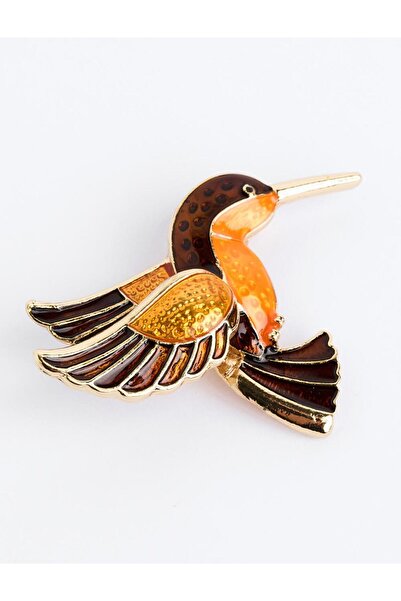 Jimmy Key Turuncu Ağaçkakan Figürlü Mine Detaylı Broş