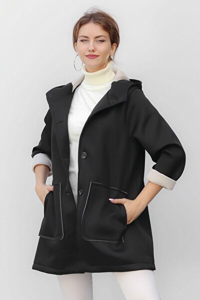 della moor Women's Black Italian Scuba/Diver Fabric Buttoned K Hooded O Overs...