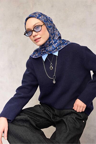 Silk Home وشاح ناعم من القطن والبوليستر نمط زهرة أزرق بلون الكوبالت 90*90