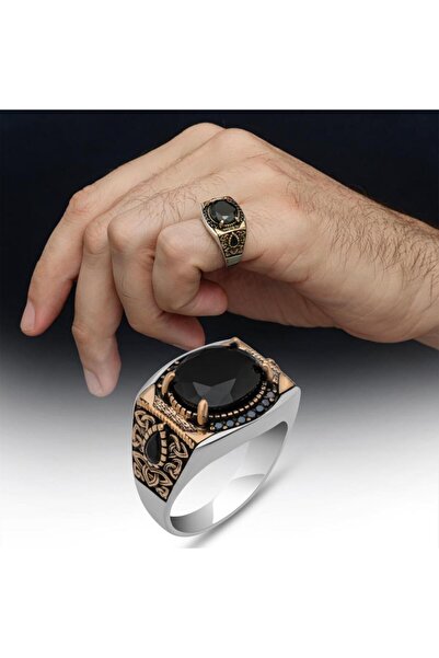 ALYANSEVİM Siyah Zirkon Taşlı 925 Gümüş Serçe Parmak Yüzük Erkek