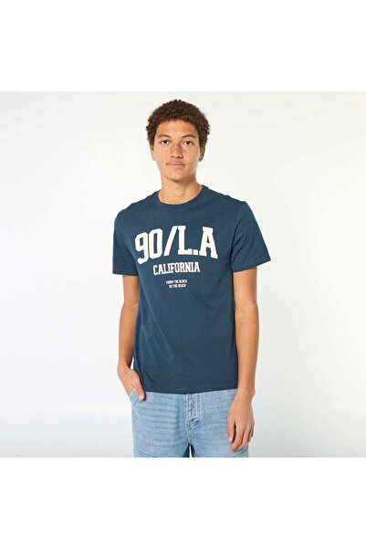 KIABI Printed Cotton Short-Sleeve T-Shirt BLUE