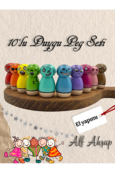 Alf Wood 10-Piece Emotion Pegi - Educational Wooden Toy - Handmade