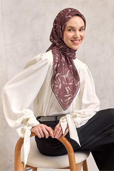 Silk Home Eșarfă moale din bumbac poliester model abstract maro deschis 90x90