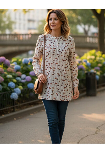 LUSSOLİFE Yeni Sezon Yuvarlak Yaka Lastikli Kol Anne Tunik