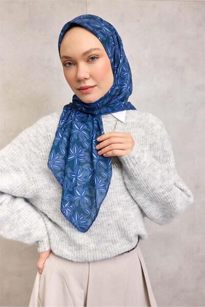 Silk Home وشاح ناعم من القطن والبوليستر باللون الأزرق الداكن بنمط فلورا مضاد ...