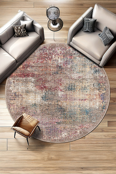 BigArts Home Bej Zemin Krem, Vizon, Gül Kurusu ve Mavi Tonlu Şönil Dijital Ba...