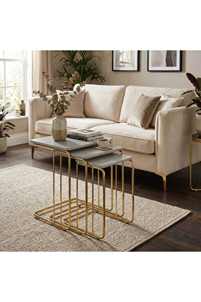 ModernEvveOfis C Tekerlekli Zigon Sehpa MDF Gold Kaplamalı - Lake Boyalı Kena...