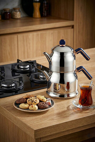 Porsima طقم إبريق شاي من الفولاذ المقاوم للصدأ متوسط الحجم باللون الأزرق طراز...