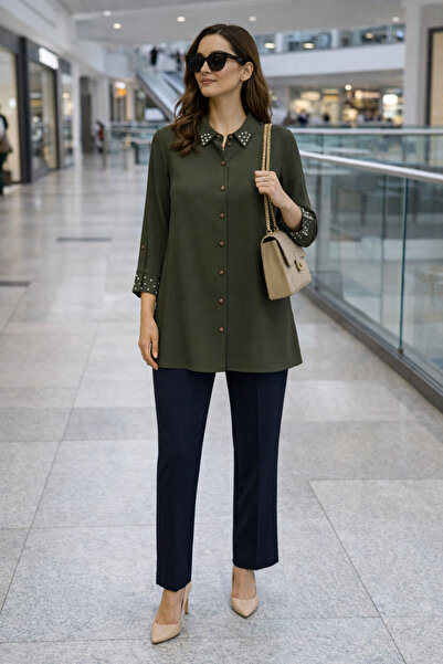 Ekol Tunica Mİ cu mâneci și guler T cu pietre aplicate