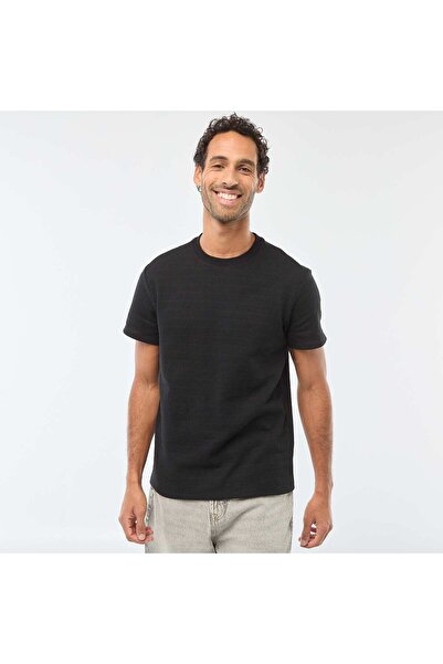 KIABI تيشيرت أسود بأكمام قصيرة من نسيج الوافل