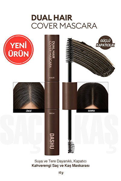 Dashu Suya ve Tere Dayanıklı, Kapatıcı Kahve Saç-Kaş Maskarası Daily Dual Hai...