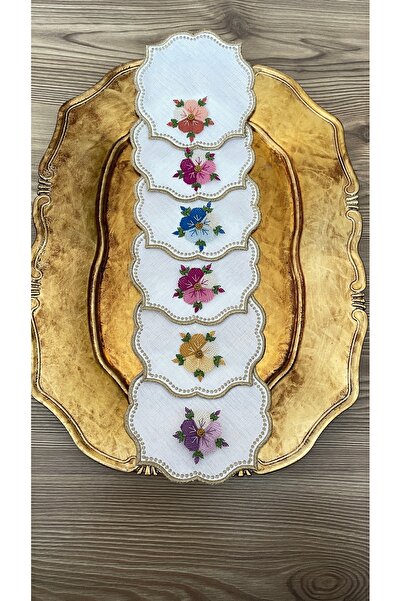 Acurmans İğne oyası ( Kır çiçeği model ) Krem Gardenya Keten 6 Farklı Renk (1...