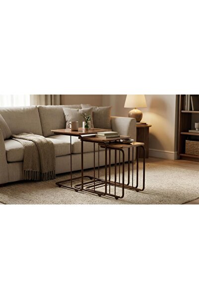 ModernEvveOfis C Tekerlekli Zigon Sehpa MDF Kahve Boyalı - Lake Boyalı Kenar ...