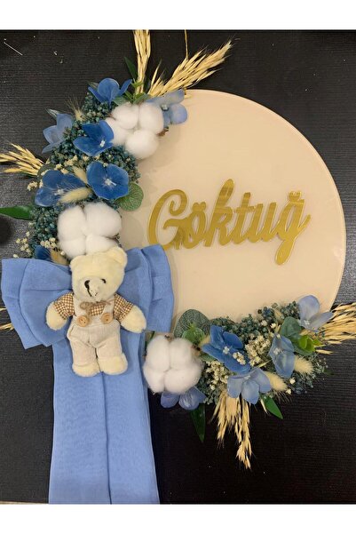 Çiçekli Kurdelalı Ayıcıklı Pleksi Daire Bebek Kapı Süsü