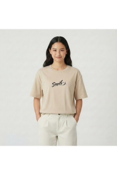 BUWOM تي شيرت نسائي من Smile مطبوع برقبة دائرية