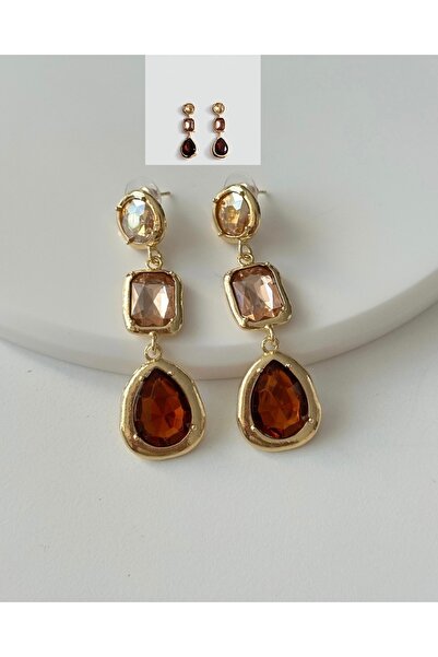 shop أقراط ذهبية من العلامة التجارية ماركا مرصعة بالعسل وحجر الزركون البني