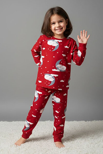 TOFİSA Set de pijamale din piele intoarsa rosie cu imprimeu pentru fete - 281...