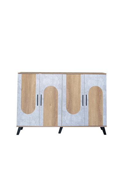 Lande Rack Cabinet Malaysian Wood Shoe Cabinet 4 Doors 5 Shelves