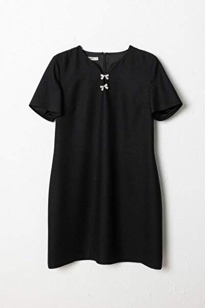 Ekol Kurdele Detaylı Simli Elbise