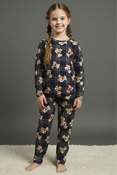 TOFİSA Set pijama din piele intoarsa cu imprimeu pentru fete - 28128-ALBASTRU...