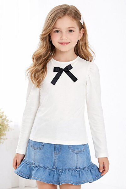 Pegai Tekstil Kız Çocuk Fiyonklu Beyaz Bluz