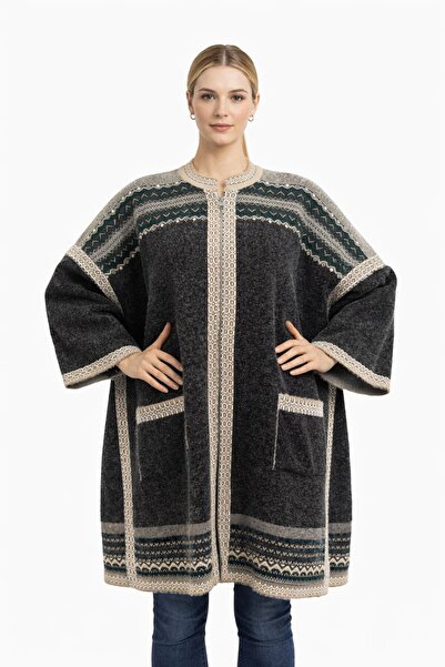 AKMAVİ Women's Winter Patterned Knitwear Long Cardigan Plus Size