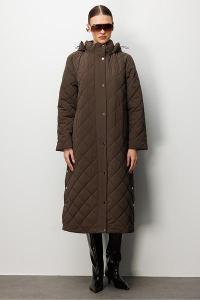 Trenç Kapüşonlu Uzun Kapitone Kaban 5921