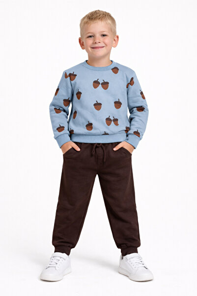 zepkids Мъжки спортен екип с качулка, с принт на дъбови жълъди, в син цвят - ...