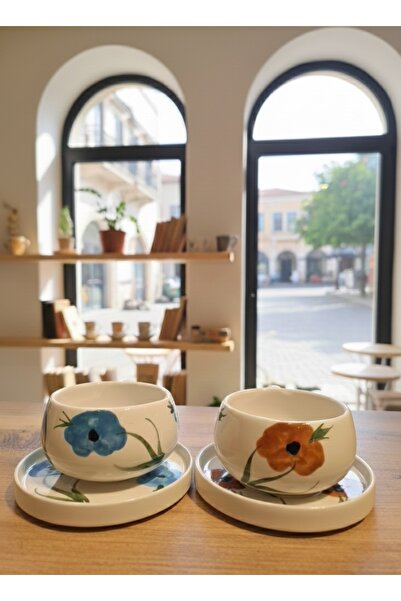 hesperides طقم سيراميك مصنوع يدويًا بنقوش زهور مكون من قطعتين