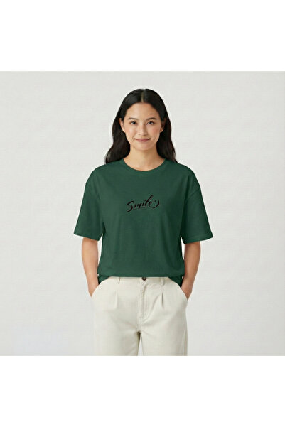 BUWOM Women's Smile Printed Crew Neck Tshirt