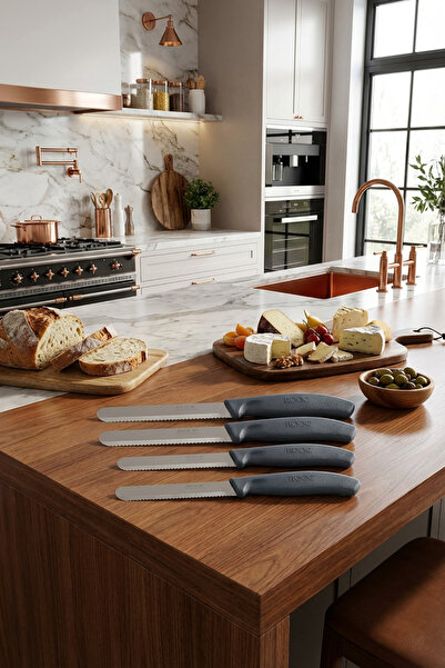 MAKRİ HOME Set of 4 Ultra Sharp Serrated Blades, Gray 22 cm 100% Guaranteed S...